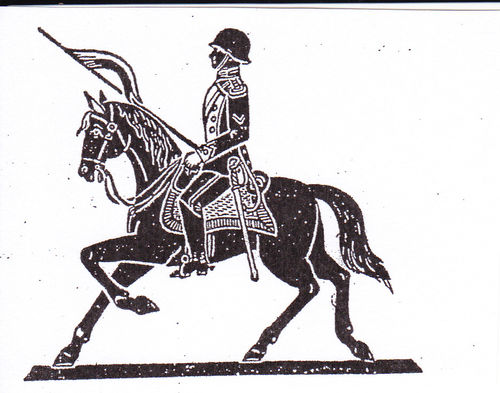 Soldat zu Pferd mit Lanze  Stahlhelm