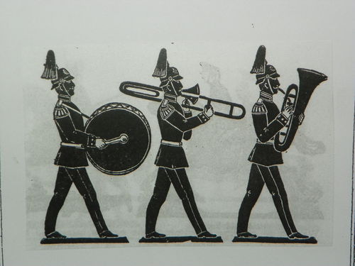 Preußische Gardeinfantrie Musiker Pauker / Posaunist und Tuba im Marsch 60mm